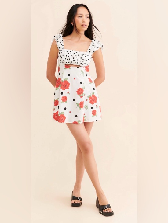 Free People Dresses & Skirts - Free People Mixed Print Bom Bom Mini Dress Polka Dot Floral Cottagecore Size M